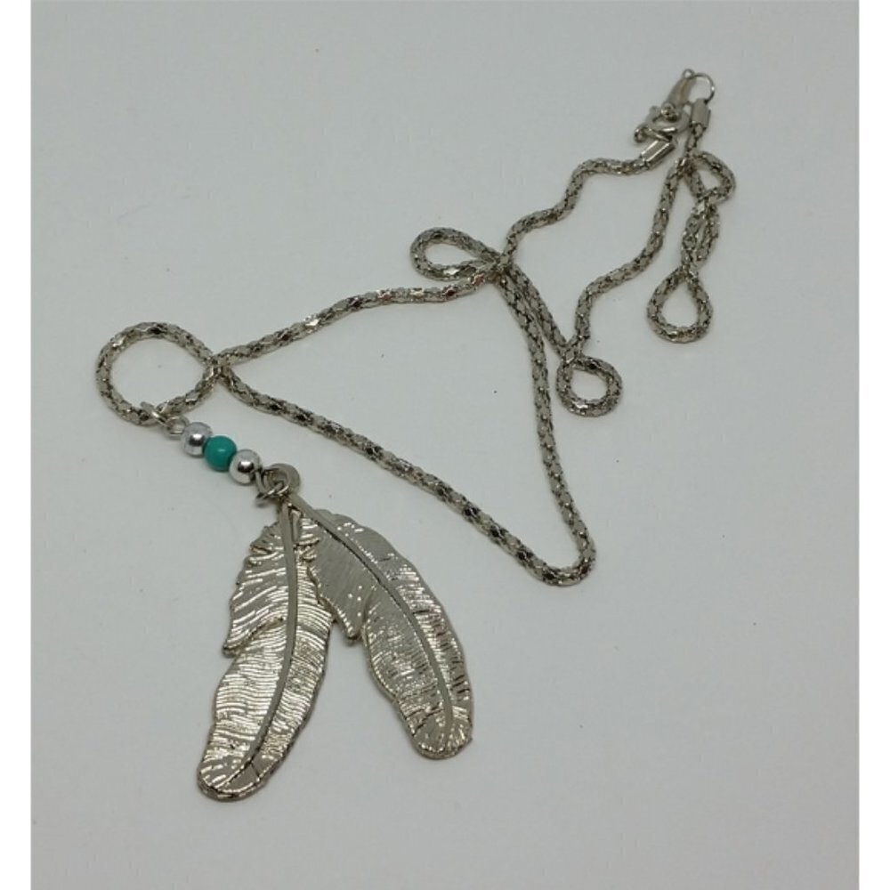 SILVER tone feather pendant necklace with faux turquoise nwot southwestern